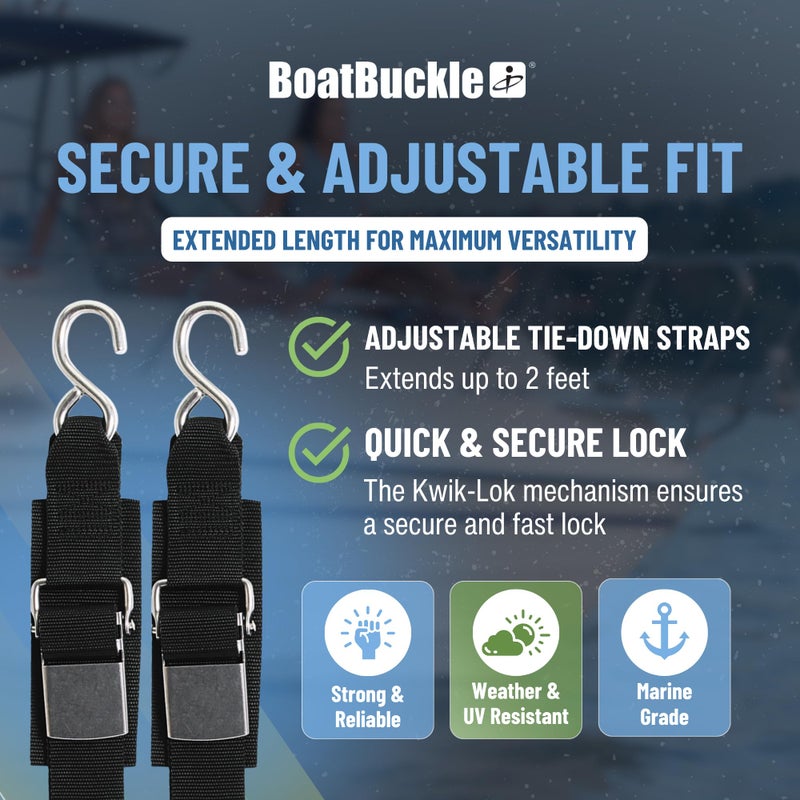 BoatBuckle Stainless Steel Kwik-Lok Transom Tie-Down, 2-Inch x 2-Feet - Image 2